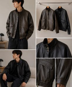 Faux-Leather Funnel-Neck Flight Jacket