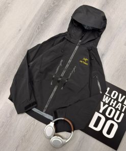 Premium Technical Hooded Outdoor Black Yellow Jacket