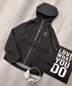Premium Technical Hooded Outdoor Black White Jacket