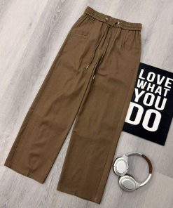 Premium Relaxed Straight-Leg Utility Drawstring Brown Pant