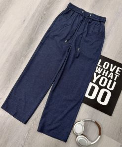 Premium Relaxed Straight-Leg Utility Drawstring Blue Pant