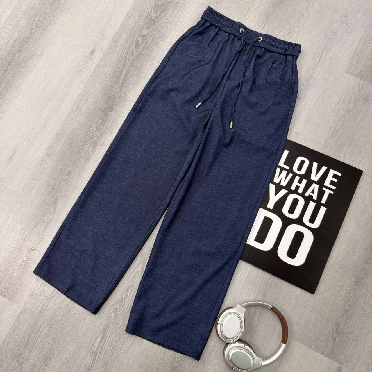 Premium Relaxed Straight-Leg Utility Drawstring Blue Pant