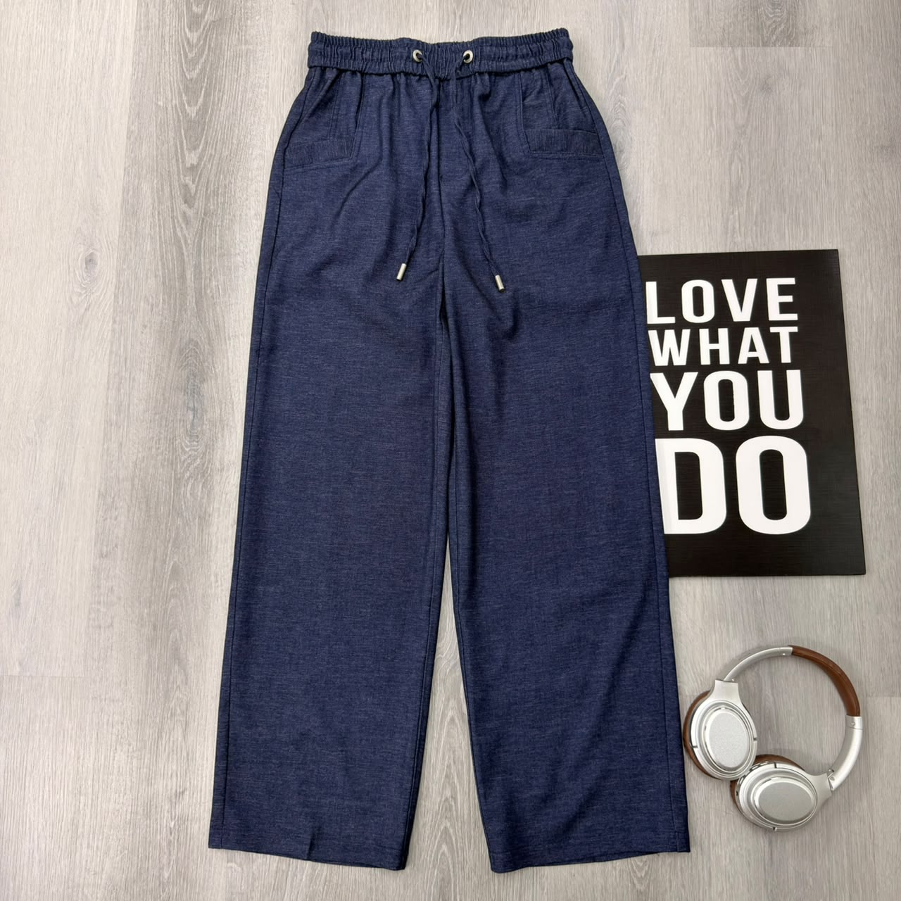 Premium Relaxed Straight-Leg Utility Drawstring Blue Pant - Image 2