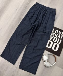 Premium Textured Relaxed-Fit Wide-Leg Casual Blue Trouser Pant