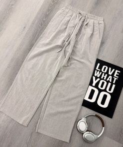 Premium Textured Relaxed-Fit Wide-Leg Casual Off-Grey Trouser Pant