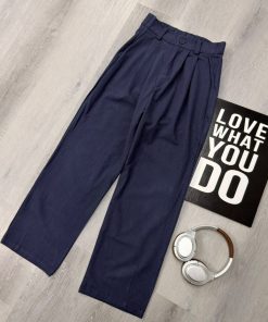 Midnight Pleat Wide-Leg Deep Navy Trouser Pant