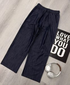 Premium Relaxed Straight-Leg Linen Blend Drawstring Indigo Pant