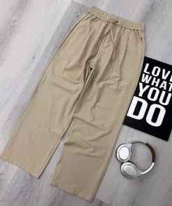 Premium Relaxed Straight-Leg Linen Blend Drawstring Beige Pant