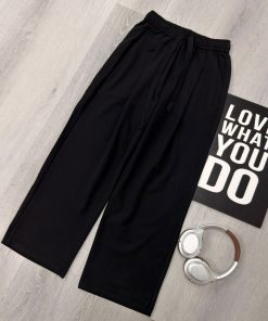 Premium Flowing Wide-Leg Drawstring Casual Black Pant