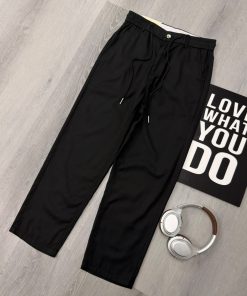 Premium Relaxed Straight-Fit Drawstring Cotton Black Pant