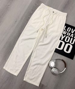 Premium Relaxed Straight-Fit Drawstring Cotton Off-White Pant