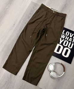 Premium Relaxed Straight-Fit Drawstring Cotton Brown Pant