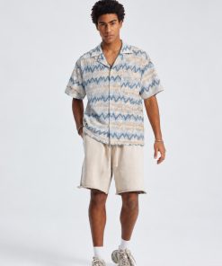 Blue Textured Knit Half Shirt
