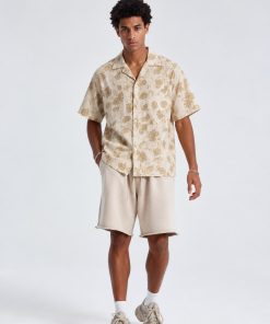 Vintage Floral Linen Half Shirt
