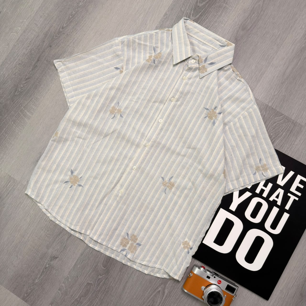 Meadow Stripe Floral Sky Blue & Ivory Half Shirt - Image 2
