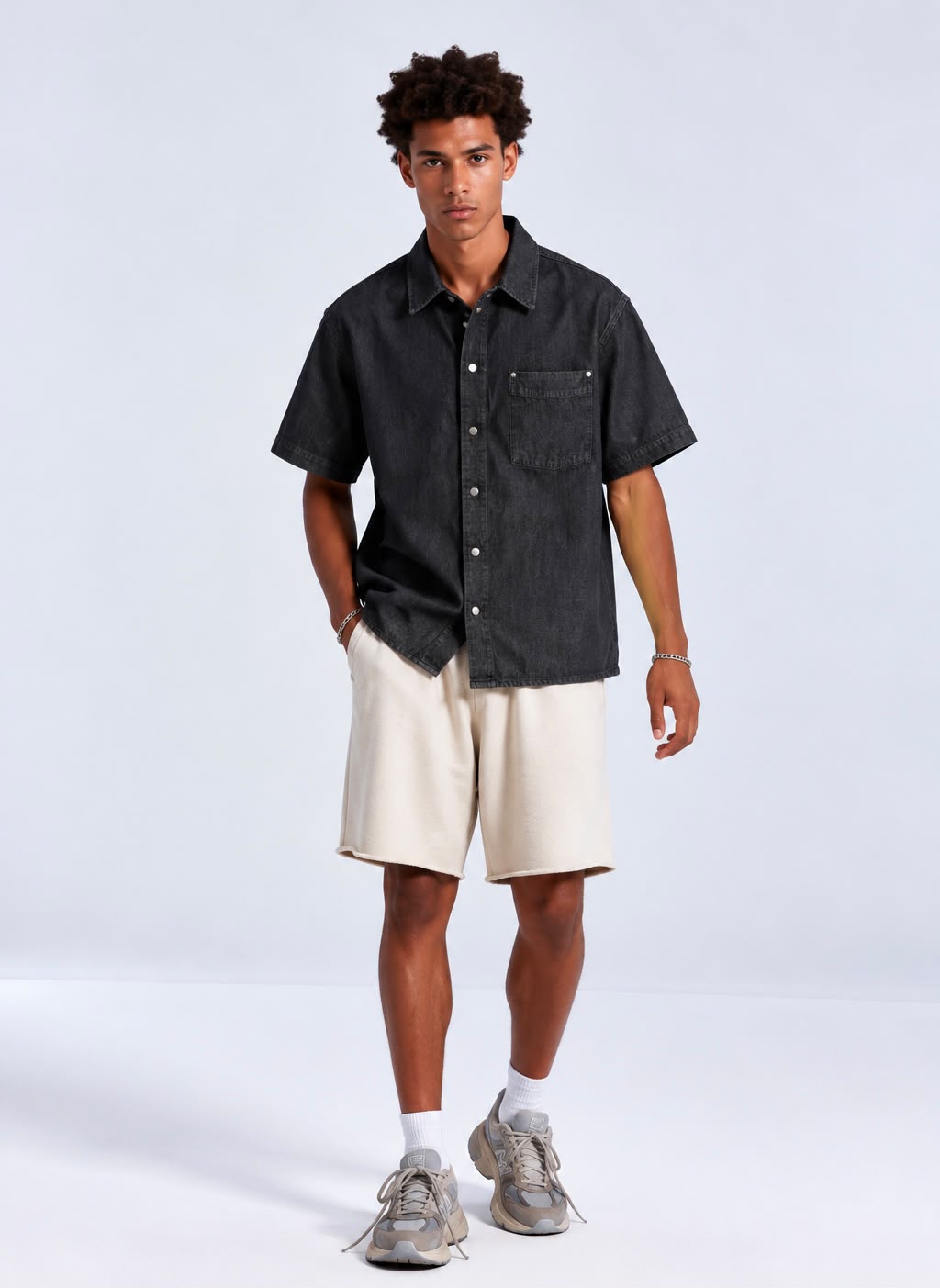 Charcoal Ridge Denim Half Shirt