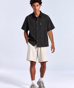 Midnight Pinstripe Utility Black Half Shirt