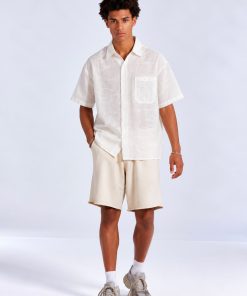 Linen Mist Utility Ivory White Half Shirt