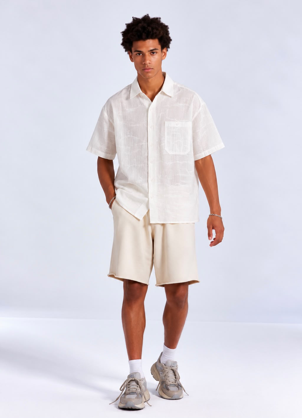 Linen Mist Utility Ivory White Half Shirt