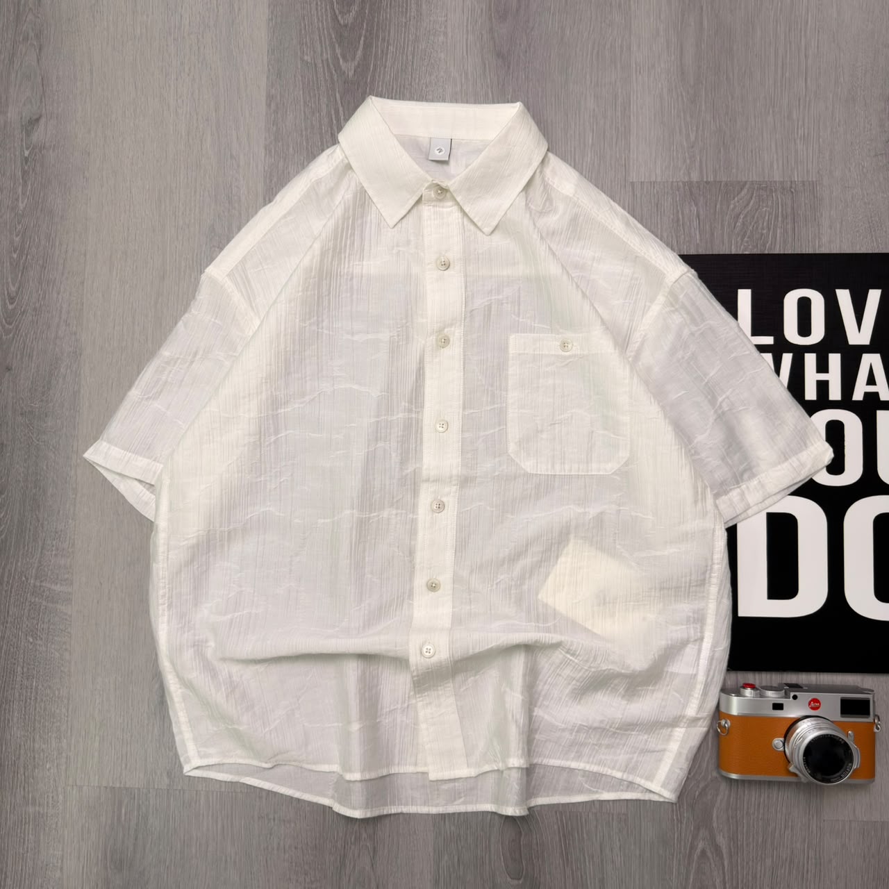Linen Mist Utility Ivory White Half Shirt - Image 3