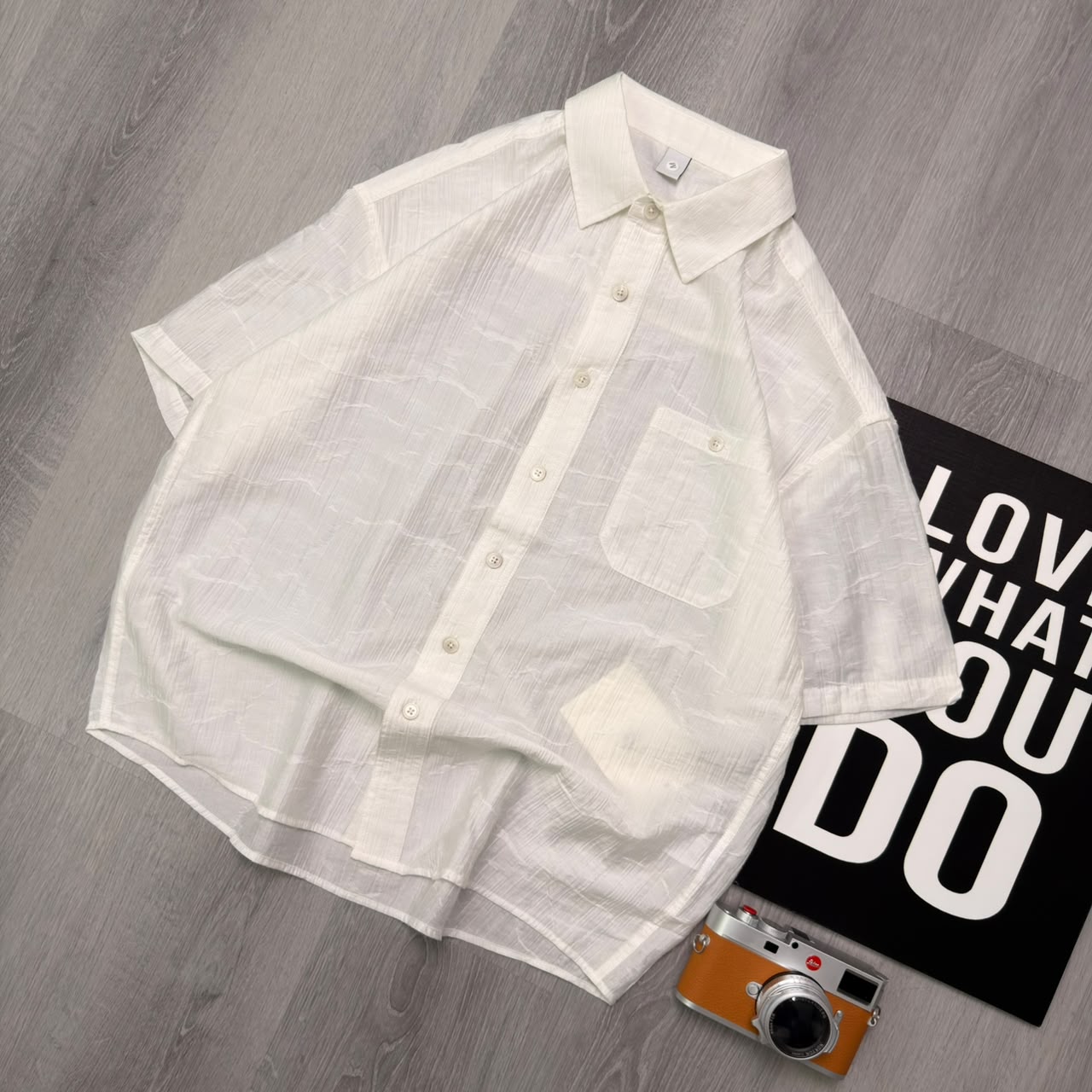 Linen Mist Utility Ivory White Half Shirt - Image 2