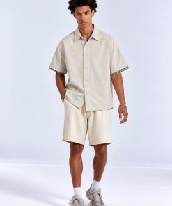 Premium Soft Ivory Check-Cuff Half Shirt