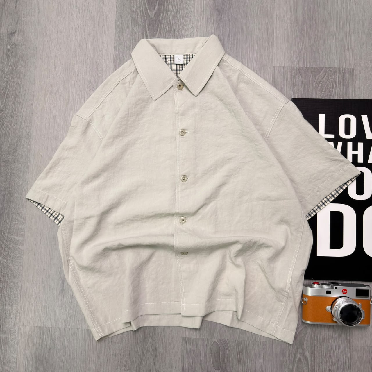 Premium Soft Ivory Check-Cuff Half Shirt - Image 3
