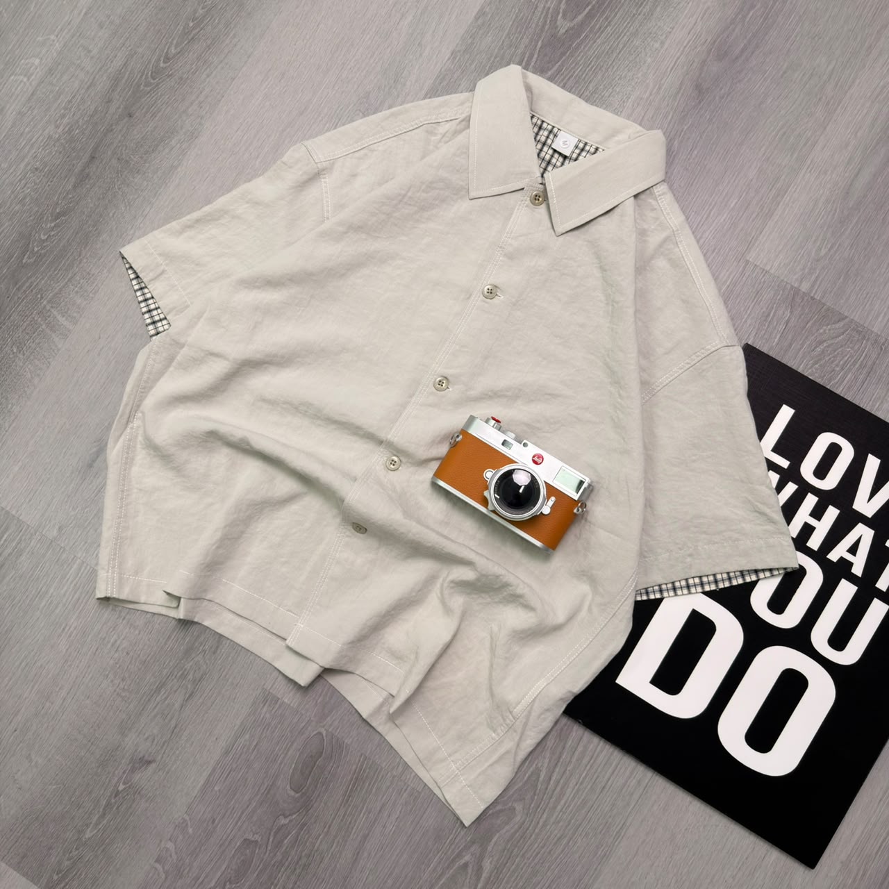 Premium Soft Ivory Check-Cuff Half Shirt - Image 2