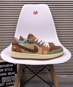 Brown Multi Patches Jordan Low Top Basketball Sneakers Casual Streetwear Lifestyle Shoes