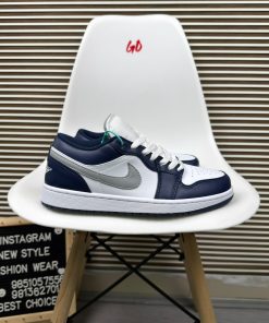 Navy Silver Jordan Low Top Basketball Sneakers Casual Streetwear Lifestyle Shoes