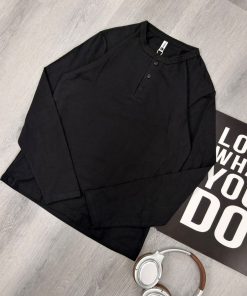 Essential Black Long-Sleeve Henley
