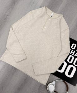 Cream Textured Long-Sleeve Henley