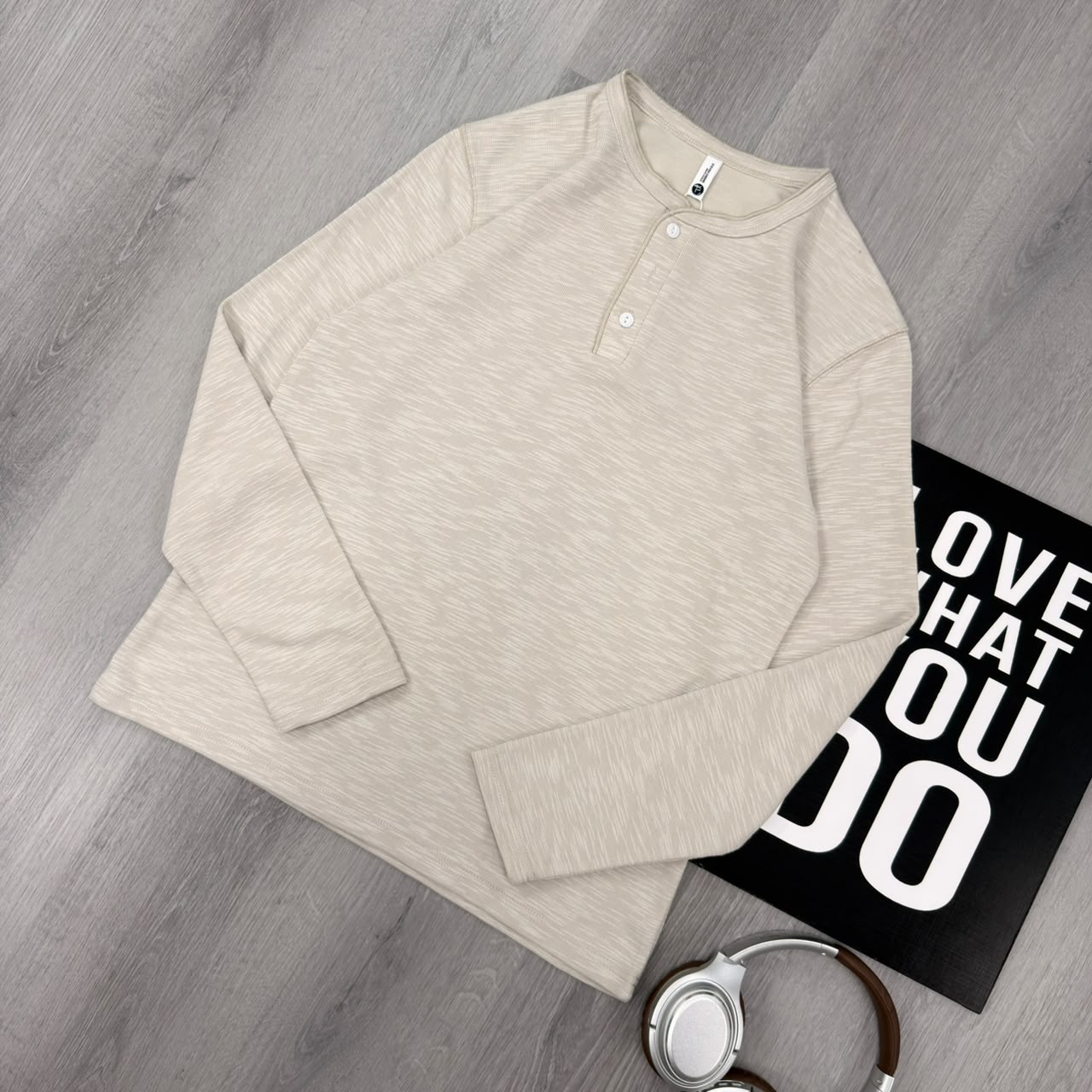 Cream Textured Long-Sleeve Henley