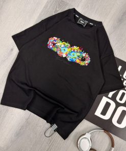 Floral Graphic Casual Black T-Shirt