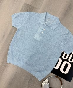 Premium Textured Knit Sky Blue Polo Shirt