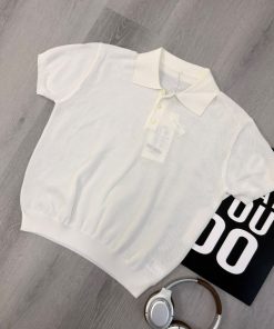 Premium Textured Knit White Polo Shirt