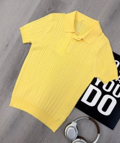Yellow Cable Knit Polo Shirt