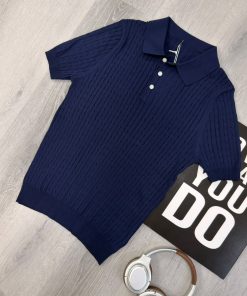 Navy Cable Knit Polo Shirt