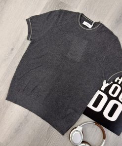 Charcoal Grey Textured Knit Crewneck T-Shirt