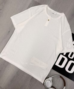 White Fine Stripe Henley T-Shirt