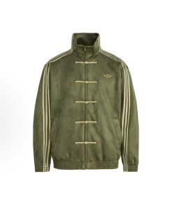 Olive Green Chinese Retro Track Zip-Up Jacket