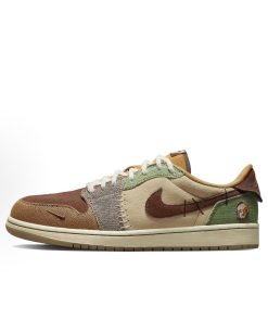 Brown Multi Patches Jordan Low Top Basketball Sneakers Casual Streetwear Lifestyle Shoes